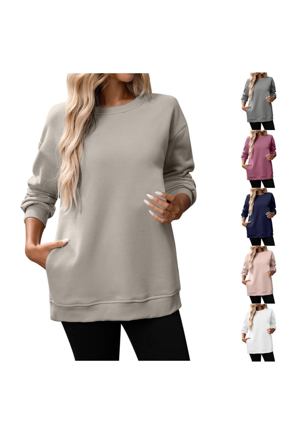 Crewneck Sweatshirts for Women Casual Loose Fitted Long Sleeve Shirts Fall Fashion Soft Warm Pullover Tops
