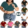 thumbnail image 1 of Wlynlyn Crop Going out Tops Womens Plus Size Built-In Bra T Shirts Short Sleeve Notch Neck Casual Slim Fitted Shirts, 1 of 8
