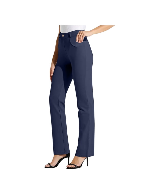 Dress Pants for Women High Waisted Pull on Office Slacks Stretchy Business Casual Work Trousers with Pockets