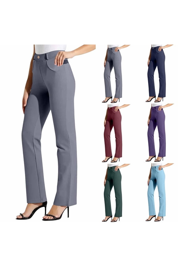 Dress Pants for Women High Waisted Pull on Office Slacks Stretchy Business Casual Work Trousers with Pockets