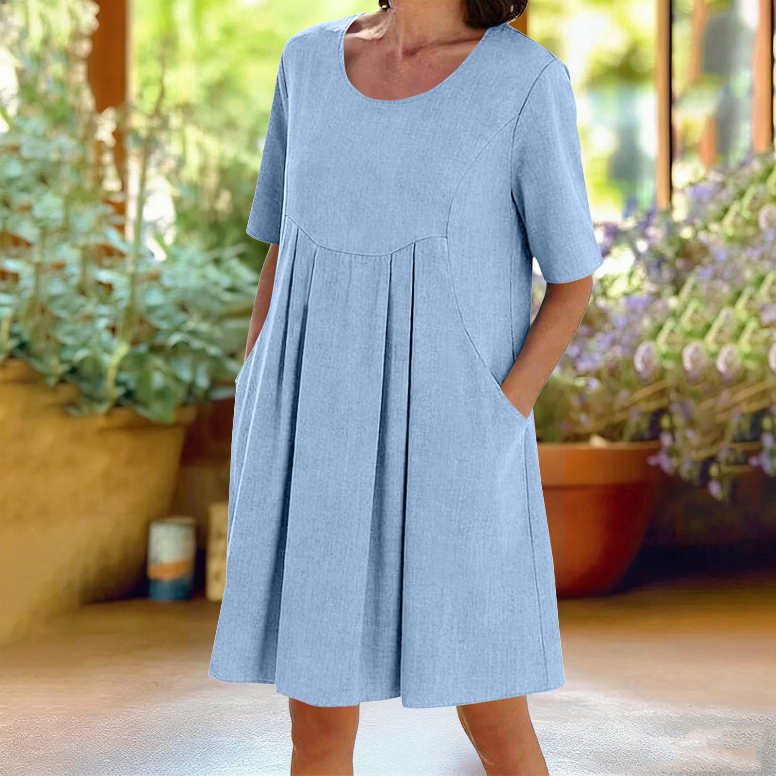 casual summer dresses for older ladies Wlynlyn Women Short Sleeve Loose Crewneck Pleated Sundress Seniors Midi Dress with Pockets, Women's, Size: XL, Blue you will find a wide range of products designed to meet your every need and taste. Wlynlyn Dresses for Older Women