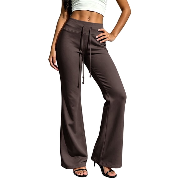 Wlynlyn Flare Sweatpants Womens Elastic High Waisted Drawstring Bell Bottom Leggings Casual Bootcut Yoga Pants(XX-Large,Coffee)