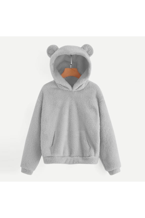Fuzzy Hoodies for Women Casual Fleece Long Sleeve Pajamas Sweatshirts Solid Color Loos Fitted Pullover Tops
