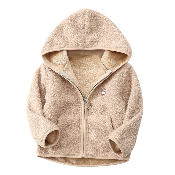 Wlynlyn Girls Boys Fleece Coat Zip up Long Sleeve Hooded Sherpa Jacket Fall Winter Outerwear