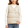 thumbnail image 1 of Wlynlyn Girls Casual Vests Sleeveless V Neck Quilted Jackets Snap Button Lightweight Hoodless Fall Winter Waistcoat(Beige,5-6 Years), 1 of 8