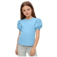 thumbnail image 1 of Wlynlyn Girls Cute T-Shirts Short Puff Sleeve Crewneck Basic Shirts Casual Loose Solid Color Tees for Everyday Wear, 1 of 1