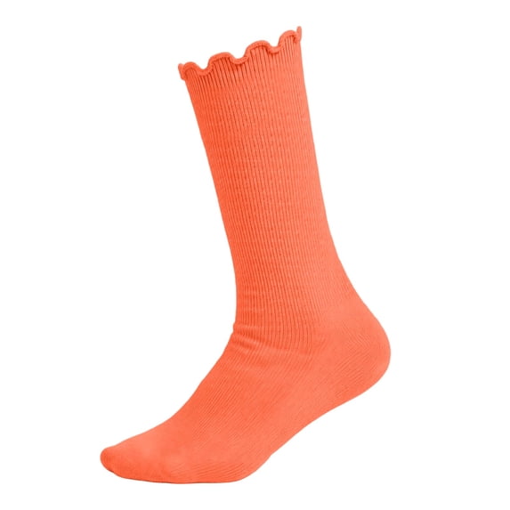 Wlynlyn Girls Kids Ruffle Socks Solid Color Mid-Calf Socks Solid Color Uniform School Dress Cotton Crew Socks(6-14 Years,Watermelon Red)