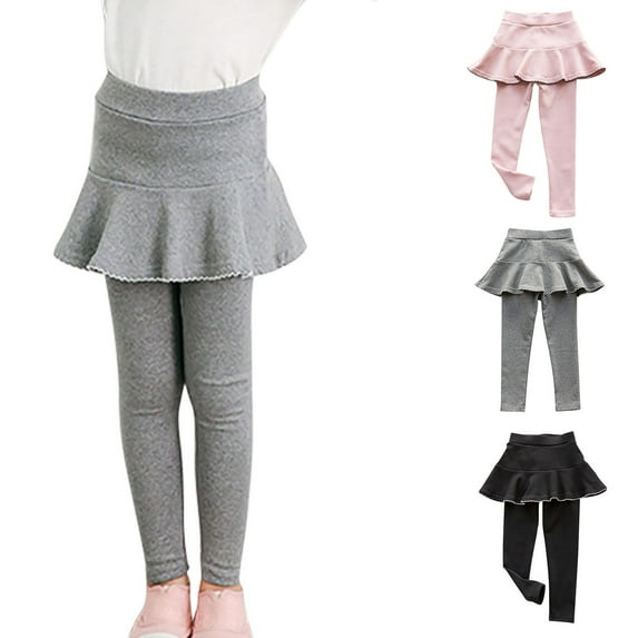 Wlynlyn Girls' Leggings with Skirt Cotton Ruffle Skirt Pants High Waisted Stretchy Soft Skirts Pants 3-4 Years