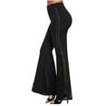 thumbnail image 1 of Wlynlyn Goth Pants for Women High Waisted Flare Pants Side Drawstring Lace Floral Bell Bottom Trousers Large, 1 of 6
