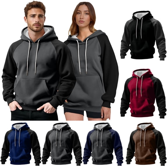 Wlynlyn Hoodies for Women Fleece Lined Color Block Hooded Sweatshirts Drawstring Warm Casual Long Sleeve Pullover Tops