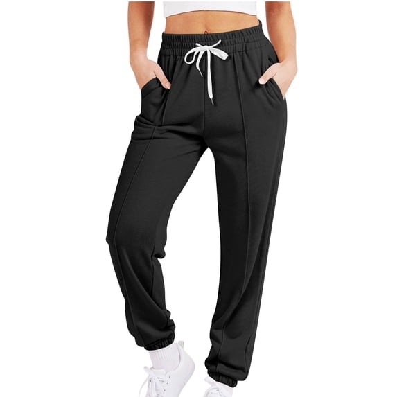 Wlynlyn Joggers for Women Baggy Sweatpants Drawstring High Waisted Casual Comfy Active Yoga Athletic Pants with Pockets (Small,Black)