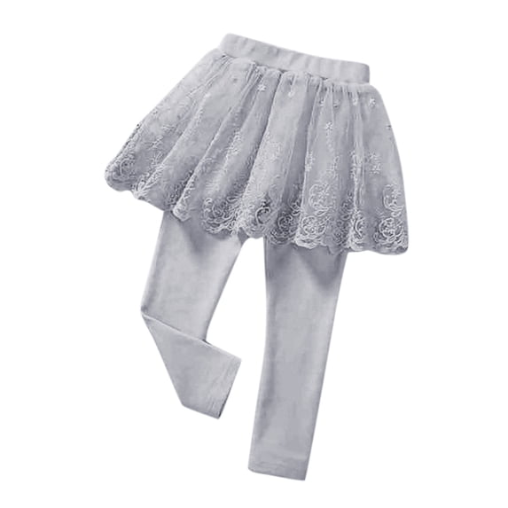 Wlynlyn Leggings with Skirt for Girls High Waisted Leggings Cotton Ruffle Skirt Pants 2-9 Years6-7 YearsGray
