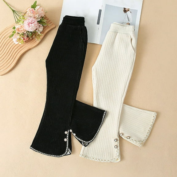 Wlynlyn Little Girls Corduroy Flare Pants High Waisted Pants Side Split Bell Bottom Cute Trousers Toddler Baby Clothes 8-9 Years