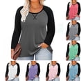 thumbnail image 1 of Wlynlyn Long Sleeve Shirts for Women Casual Crewneck Color Block Basic Tees Loose Fitted Raglan Plus Size Baseball Tops, 1 of 7