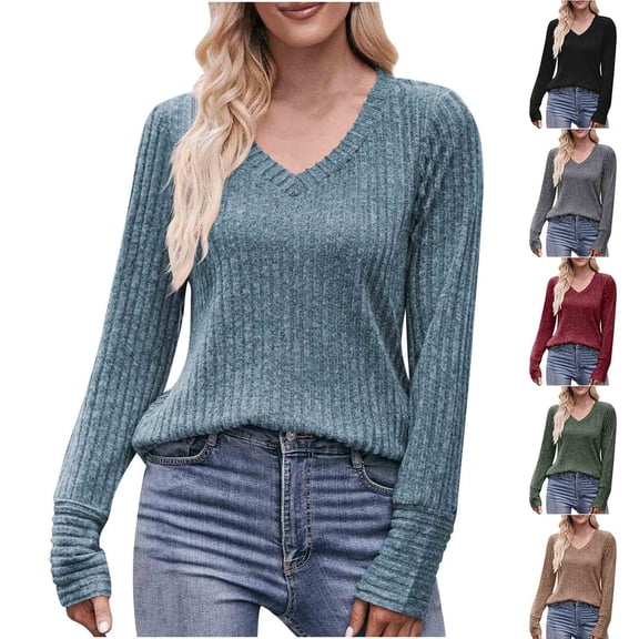 Wlynlyn Long Sleeve Shirts for Women V Neck Casual Fall Tops Lightweight Tunic Loose Fitted Fashion Clothes