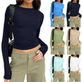 thumbnail image 1 of Wlynlyn Long Sleeve Tops for Women Casual Solid Color Slim Fitted Crewneck Tees Soft Comfy Base Layer Going out Tops, 1 of 9