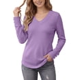 thumbnail image 1 of Wlynlyn Long Sleeve Tops for Women Casual V Neck Loose Fitted Solid Color Textured Knitted Basic Pullover Sweater Shirts(Large,Purple), 1 of 7