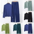 thumbnail image 1 of Wlynlyn Lounge Sets for Women 2 Piece Pajamas Outfits High Neck Cap Sleeve Tops Wide Leg Pants Homewear, 1 of 4