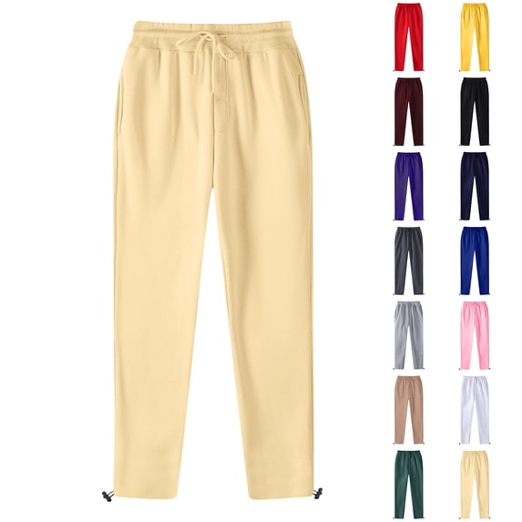 Wlynlyn Men and Womens Fleece Lined Sweatpants Drawstring High Waisted Active Sport Pants Straight Leg Fall Winter Trackpants