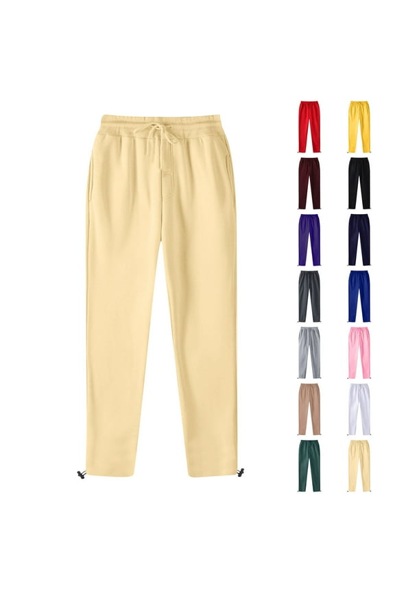 Men and Womens Fleece Lined Sweatpants Drawstring High Waisted Active Sport Pants Straight Leg Fall Winter Trackpants