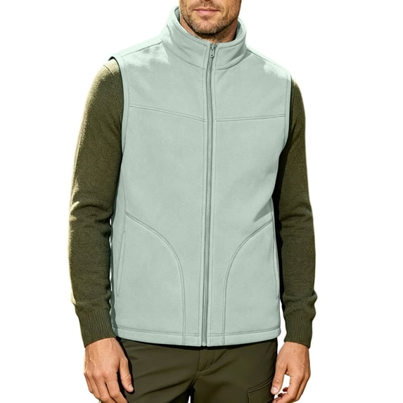 Wlynlyn Men's Fleece Vests Sleeveless Zipper Jackets Casual Outerwear Daily Wear Warm Soft Vests with Zipper Pockets(Green,X-Large)