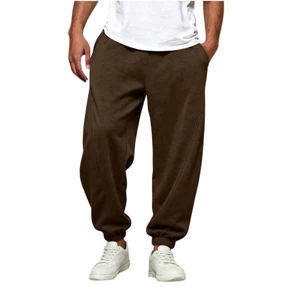 Wlynlyn Mens Cuffed Sweatpants Straight Leg Baggy Joggers Elastic Waist Drawstring Athletic Loose Sweat Pants with Pockets(Small,Brown)
