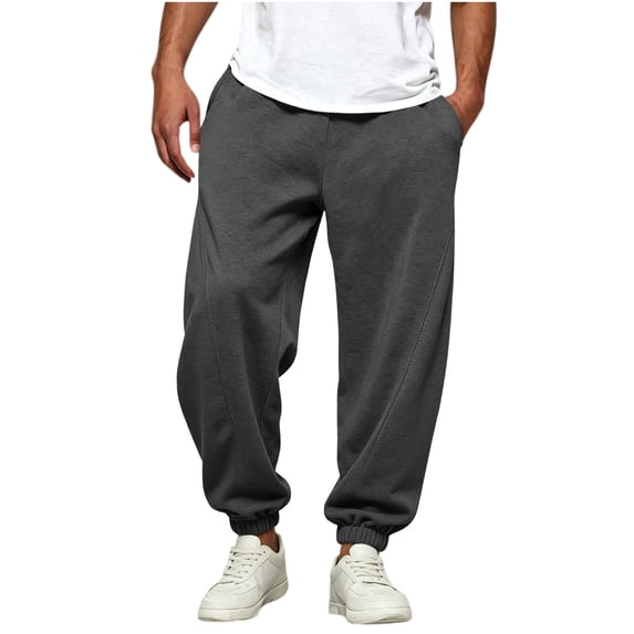 Wlynlyn Mens Cuffed Sweatpants Straight Leg Baggy Joggers Elastic Waist Drawstring Athletic Loose Sweat Pants with Pockets(Small,Dark Gray)