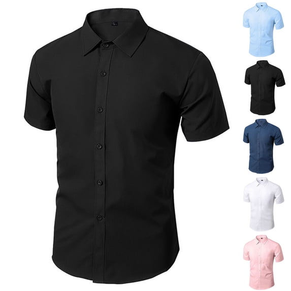 Wlynlyn Mens Dress Shirts Short Sleeve Slim Fitted Button down Blouses Business Casual Solid Color Comfy Basic Work Tops
