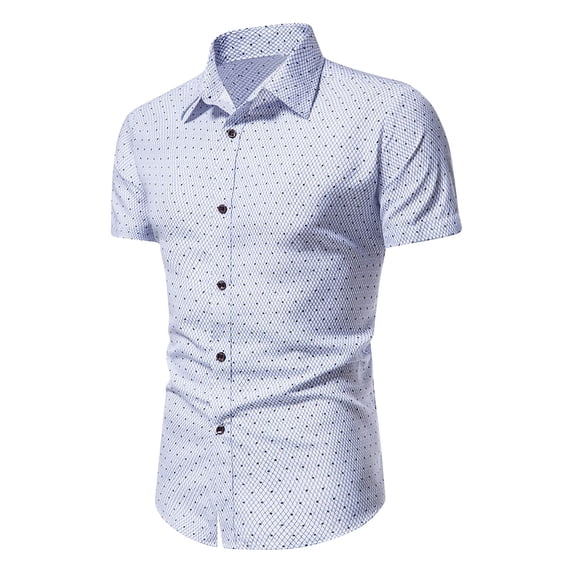 Wlynlyn Mens Dress Shirts Short Sleeve Button down Blouses Casual Polka Printed Lapel Collared Summer Business Work Tops
