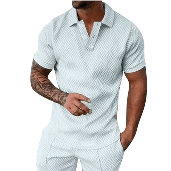 Wlynlyn Mens Summer T-Shirts Short Sleeve Textured Collared Sweatshirts Casual V Neck Buttons up Loose Fitted Golf Shirts