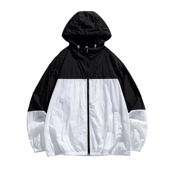 Wlynlyn Mens Sun Protection Hoodies Zip up Cycling Outdoor Fishing Jackets Long Sleeve Quick Drying Color Block Thin Coat Fashion