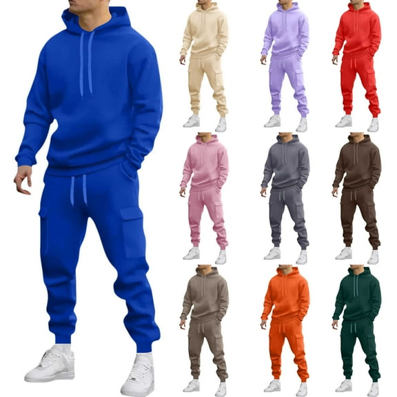 Wlynlyn Mens Sweatsuits 2 Piece Outfits Long Sleeve Pullover Hoodies Cargo Jogger Set Casual Workout Athletic Tracksuits