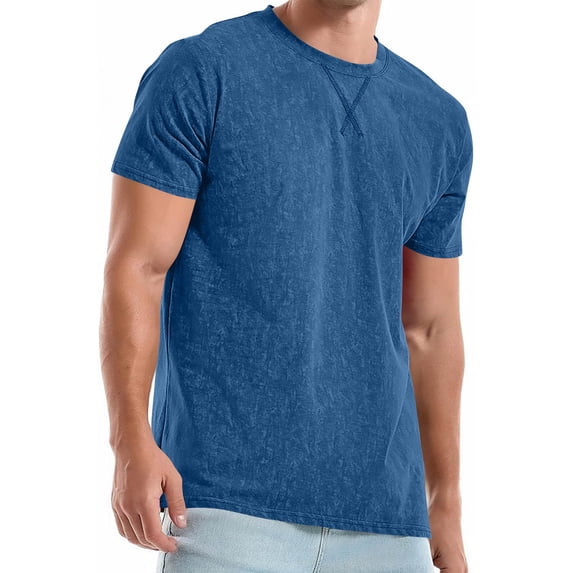 Wlynlyn Mens T-Shirts Crew Neck Short Sleeve Tees Casual Loose Fitted Solid Color Distressed Cotton Washed Basic Tee Shirts