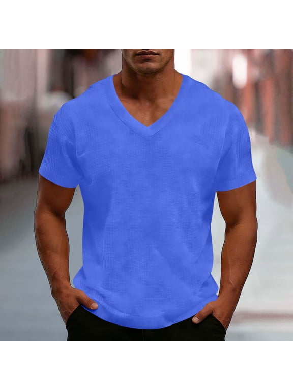 Mens T-Shirts Short Sleeve Casual V-Neck Business Casual Wear Tops Soft Textured Knit Summer Basic Tee Shirt