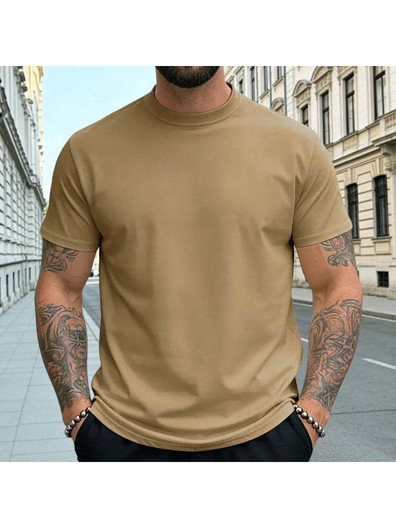Mens T Shirts Short Sleeve Solid Crew Neck Loose Fitted Tees Basic Casual Tops Plain Soft Summer Shirt