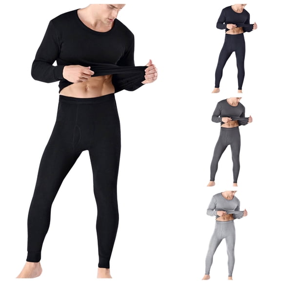 Wlynlyn Mens Thermal Underwear 2 Piece Long Johns Base Layer Warm Soft Top Bottom Sets Fleece Lined Loungewear Pajamas