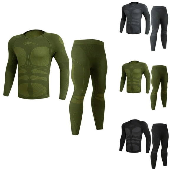 Wlynlyn Mens Thermal Underwear 2 Piece Sport Sets Outdoor Cycling Tight Stretch Outdoor Active Hunting Top Bottom Outfits