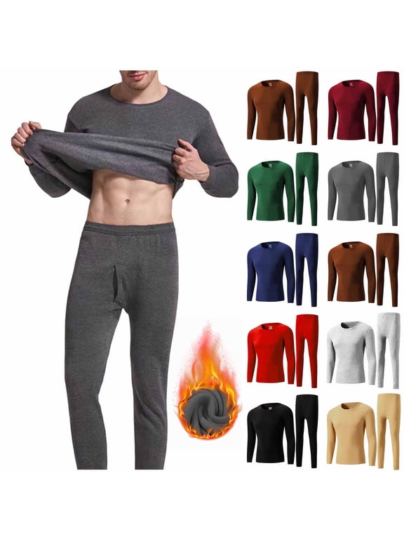 Mens Thermal Underwear Sets 2 Piece Soft Warm Outfits Fall Winter Casual Comfy Base Layer Cold Weather Top Bottom