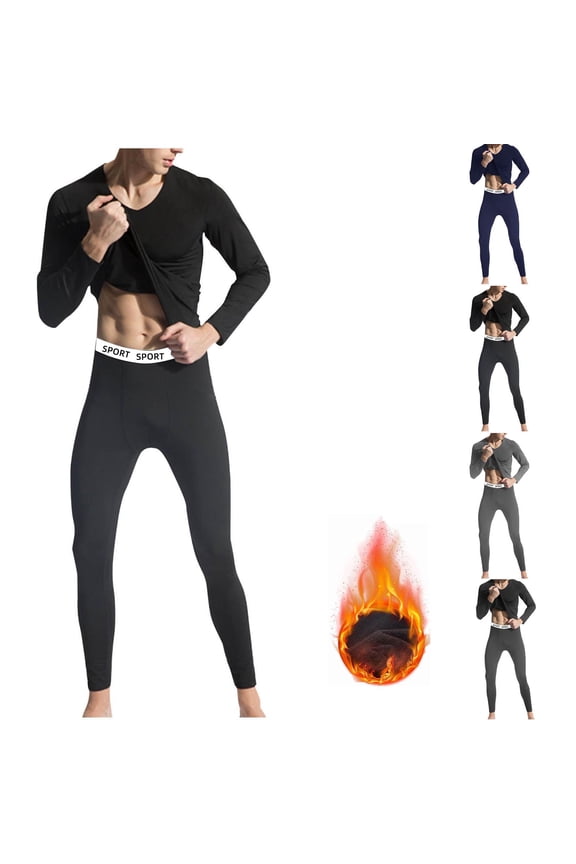 Mens Thermal Underwear Sets 2 Piece Winter Casual Warm Base Layer Pajamas Fleece Lined Solid Long Johns Outfits