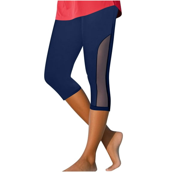 Wlynlyn Mesh Capri Leggings for Women Belly Control Stretch Workout Yoga Capris Lightweight Summer Cropped Leggings Size S