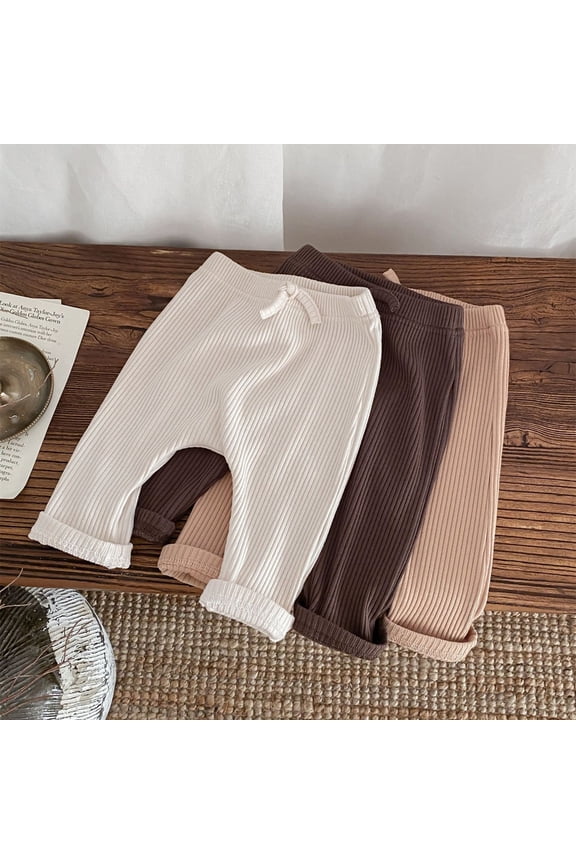 Newborn Baby Boy Girls Pants Toddler Joggers Solid Color Soft Boys Bottoms Sweatpants with Drawstring 1-2 Years