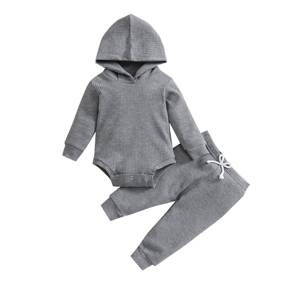 Wlynlyn Newborn Boy Girls Outfits Long Sleeve Hooded Romper Onesie and Joggers Pants Set12 MonthsGray