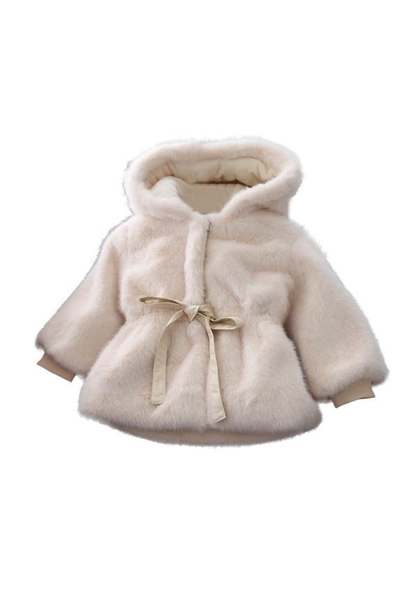 Newborn Infant Girls Winter Coat Fuzzy Fleece Long Sleeve Hooded Jackets Plush Warm Outwear(White,1-2 Years)