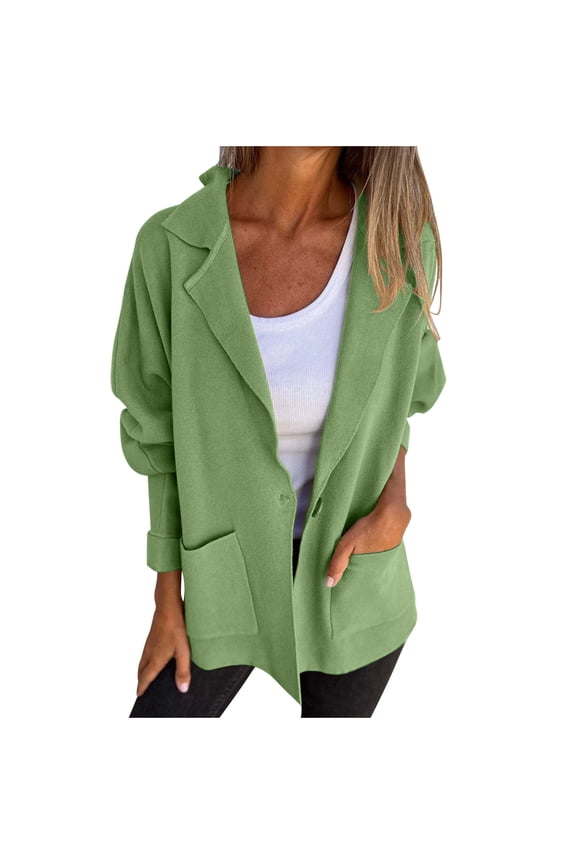 Open Front Jackets for Women Long Sleeve Blazers Solid Color Lapel Business Casual Outwear with Pockets(Green,Small)