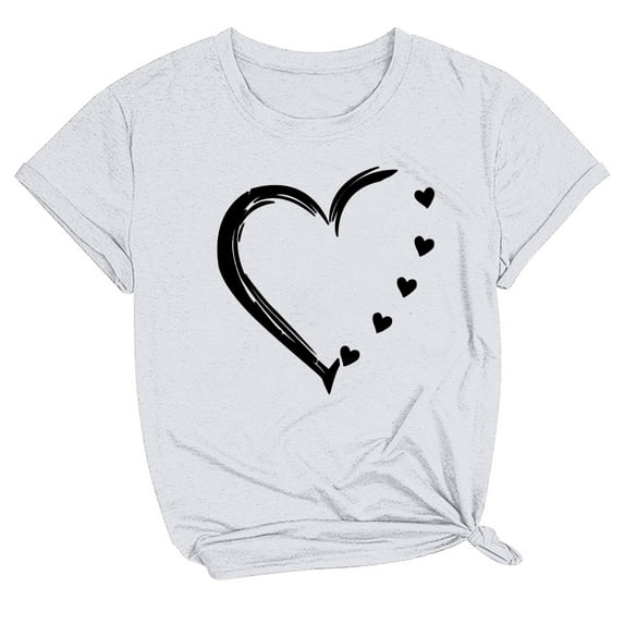Wlynlyn Oversized T Shirts for Women Heart Print Short Sleeve Shirts Round Neck Summer Tops Plain Basic Tees