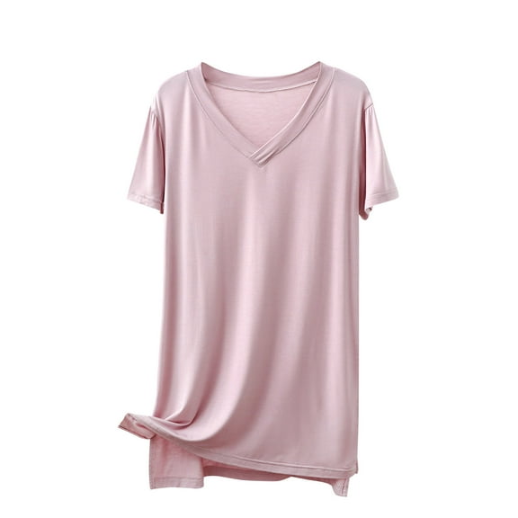 Wlynlyn Pajama Tops for Women Short Sleeve V Neck Soft Comfy Tops Basic Solid Color Soft Comfy Tshirts Tees