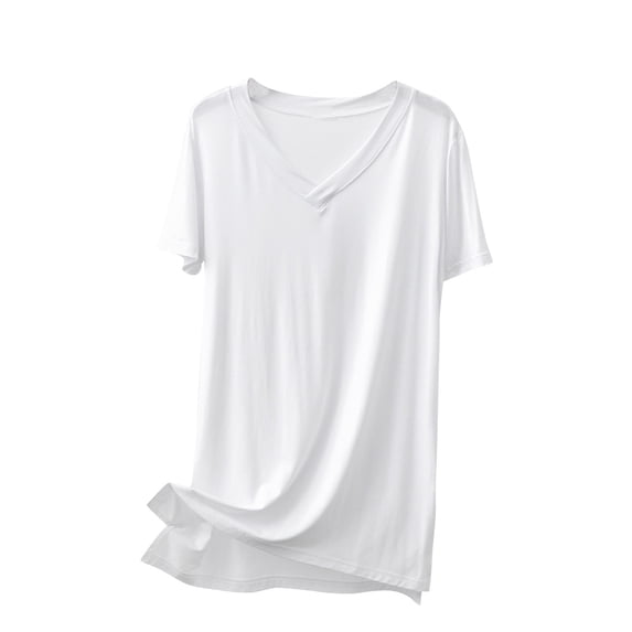 Wlynlyn Pajama Tops for Women Short Sleeve V Neck Soft Comfy Tops Basic Solid Color Soft Comfy Tshirts Tees