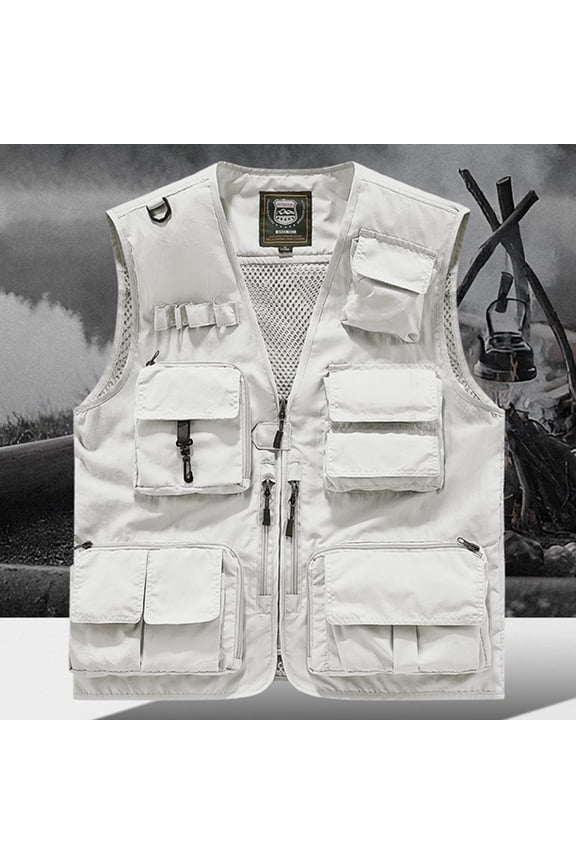 Plus Size Fishing Vests Mens Zip up Work Outerwear Tank Tops Casual Lightweight Matching Travel Cargo Jacket with Multi Pockets