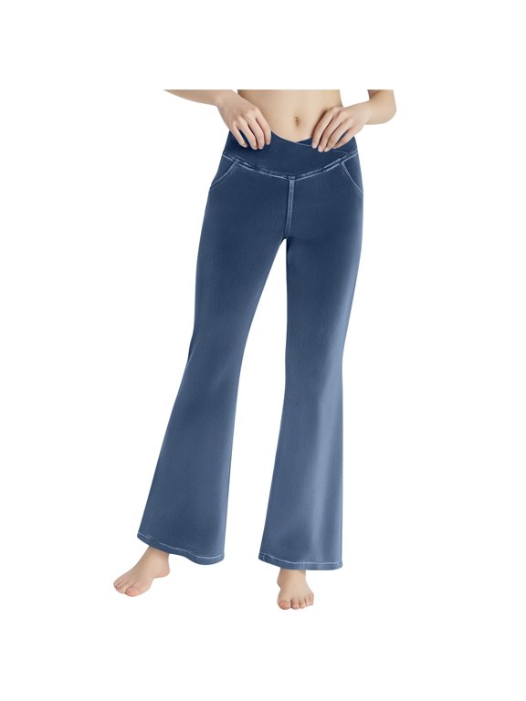 Plus Size Flare Pants for Women Crisscross High Waist Bell Bottom Pants Wide Leg BootcutTrousers
