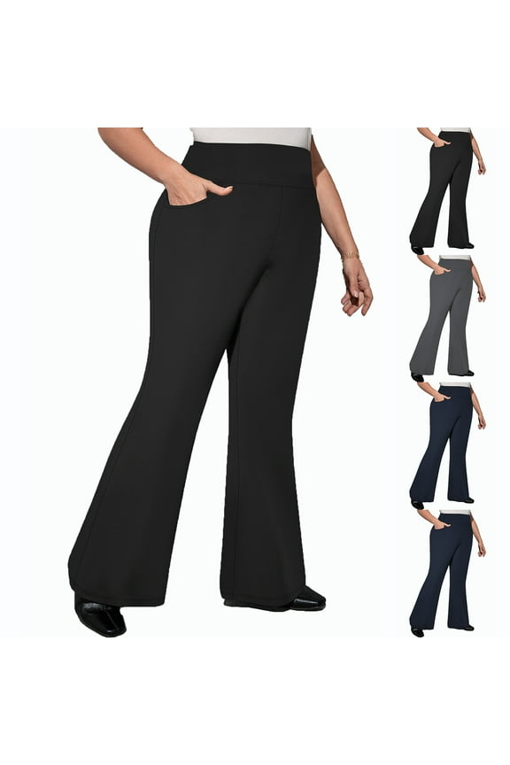 Plus Size Leggings for Women High Waisted Solid Color Yoga Pants Casual Work Dress Trousers with Pockets